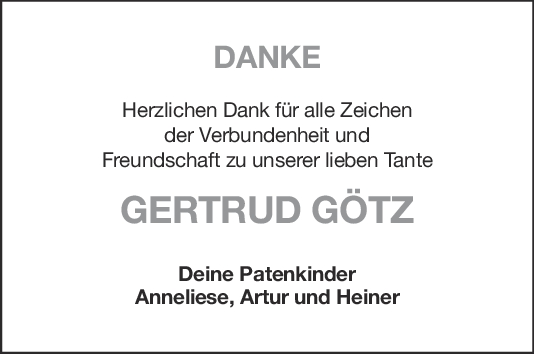 Danksagung Gertrud Götz <br><p style=