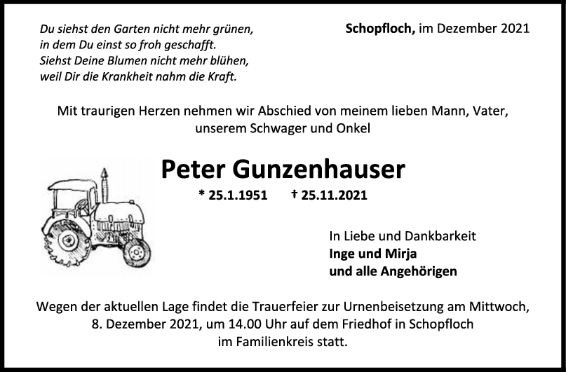 Trauer Peter Gunzenhauser <br><p style=