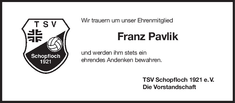 Nachruf Franz Pavlik <br><p style=