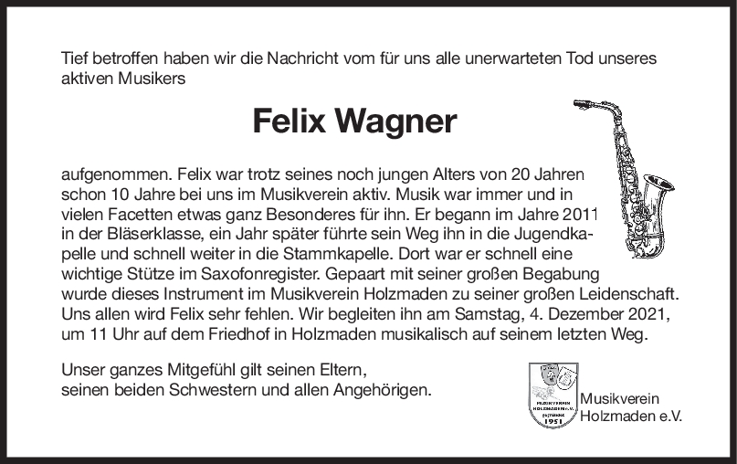 Nachruf Felix Wagner <br><p style=