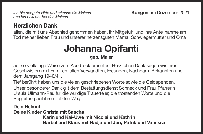 Danksagung Johanna Opifanti <br><p style=