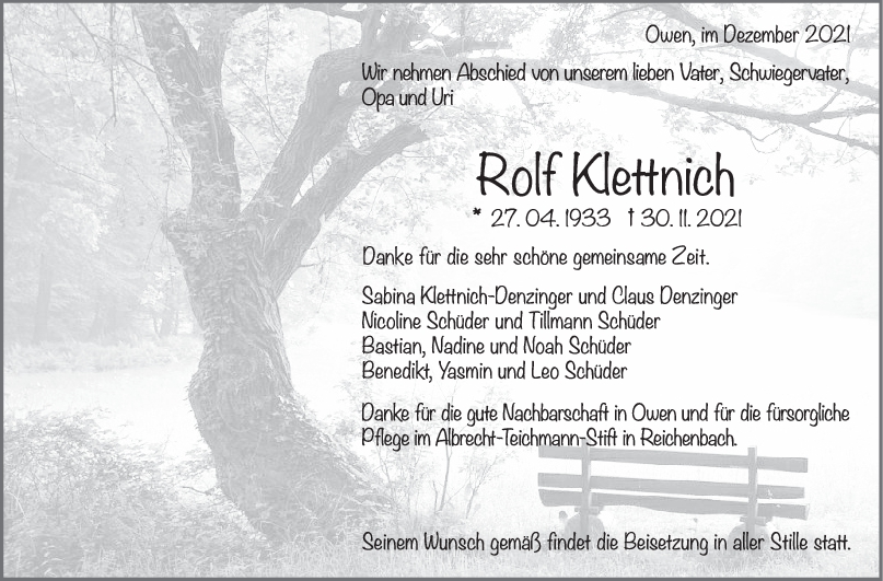 Trauer Rolf Klettnich <br><p style=