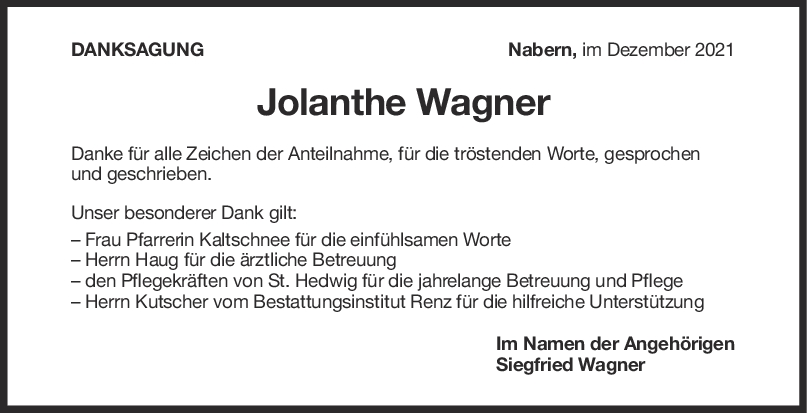 Danksagung Jolanthe Wagner <br><p style=