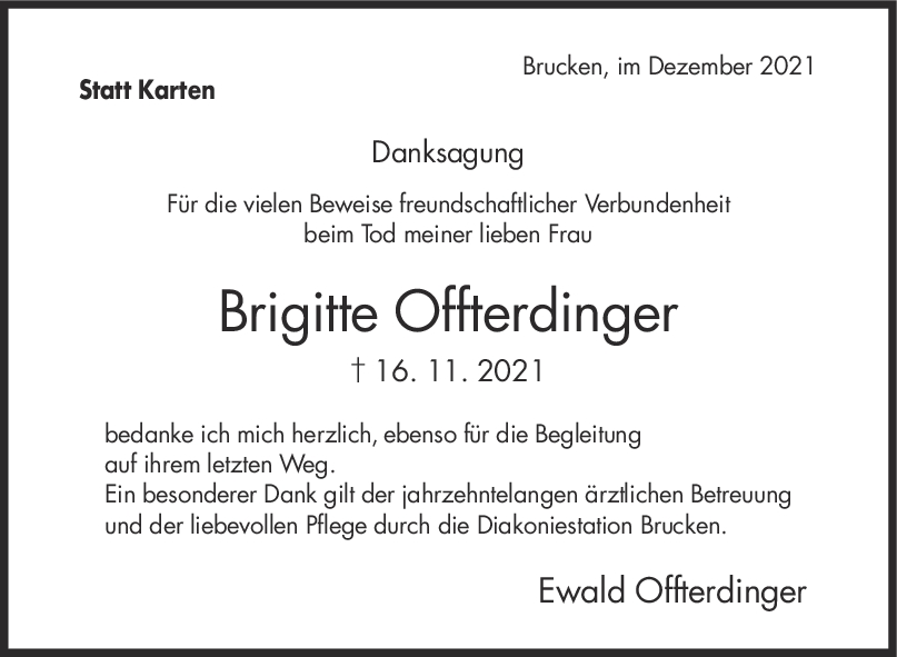 Danksagung Brigitte Offterdinger <br><p style=