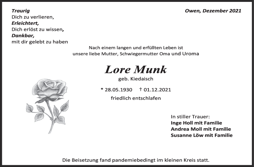 Trauer Lore Munk <br><p style=