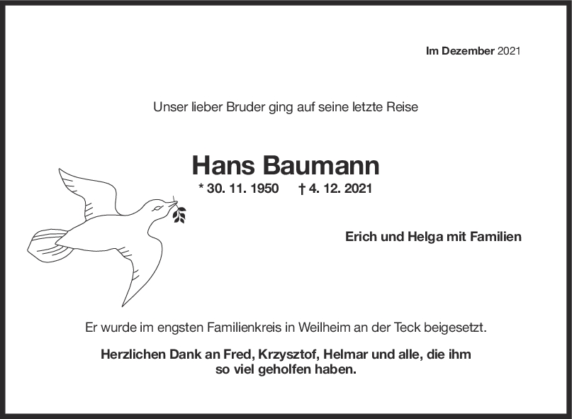 Trauer Hans Baumann <br><p style=