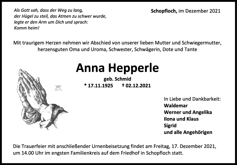 Trauer Anna Hepperle <br><p style=