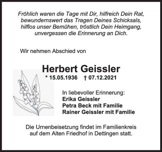 Trauer Herbert Geissler <br><p style=
