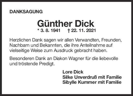 Danksagung Günther Dick <br><p style=