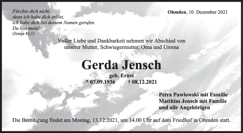 Trauer Gerda Jensch <br><p style=