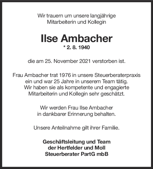 Nachruf Ilse Ambacher <br><p style=