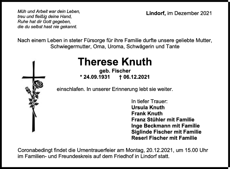 Trauer Therese Knuth <br><p style=