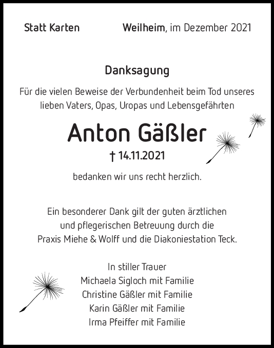 Danksagung Anton Gäßler <br><p style=