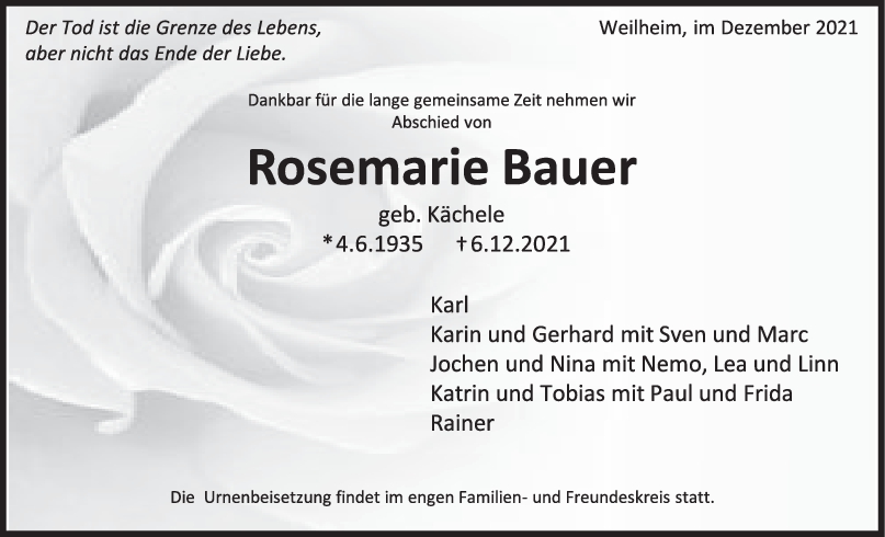 Trauer Rosemarie Bauer <br><p style=