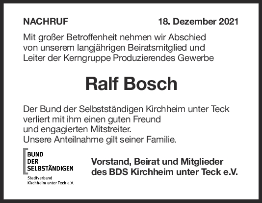 Nachruf Ralf Bosch <br><p style=