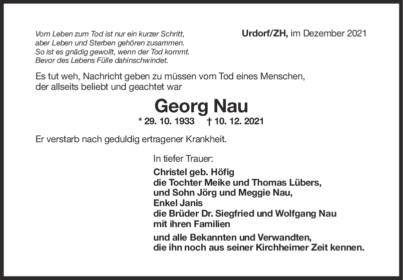 Trauer Georg Nau <br><p style=