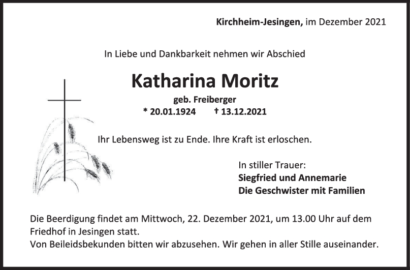 Trauer Katharina Moritz <br><p style=