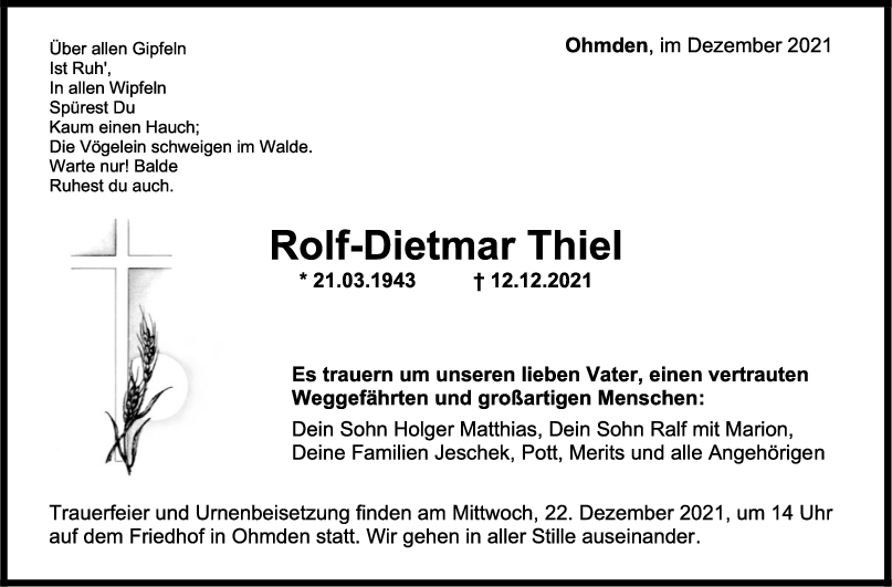 Trauer Rolf-Dietmar Thiel <br><p style=