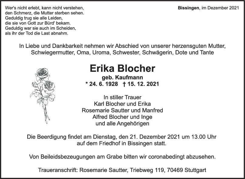 Trauer Erika Blocher <br><p style=