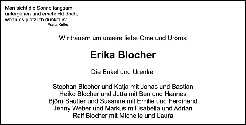 Nachruf Enkel für Erika Blocher <br><p style=