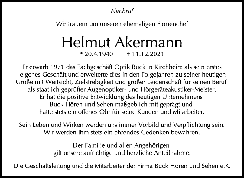 Nachruf Helmut Akermann <br><p style=
