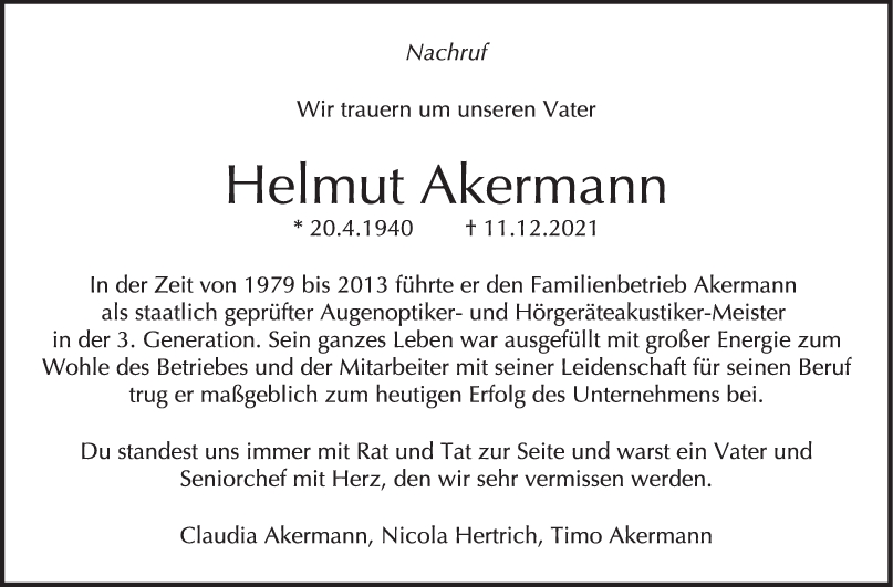 Nachruf Helmut Akermann <br><p style=