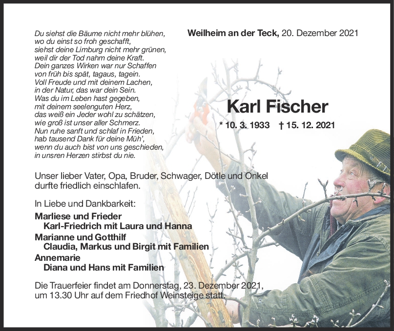Trauer Karl Fischer <br><p style=