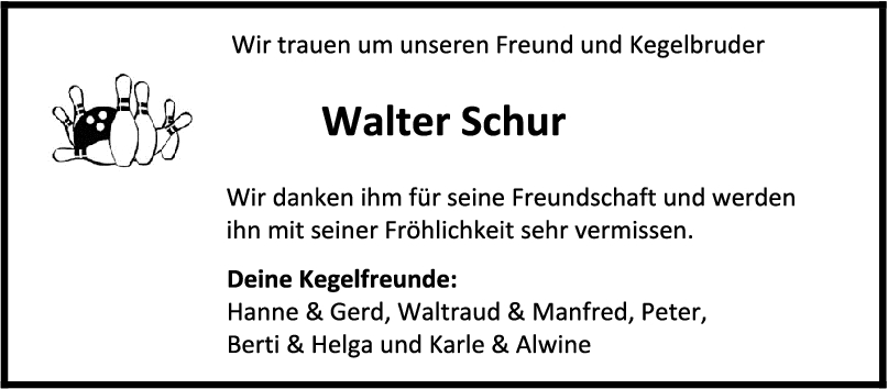 Nachruf Walter Schur <br><p style=