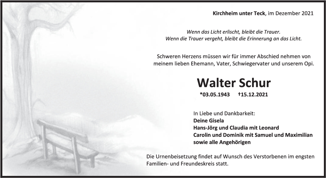 Trauer Walter Schur <br><p style=