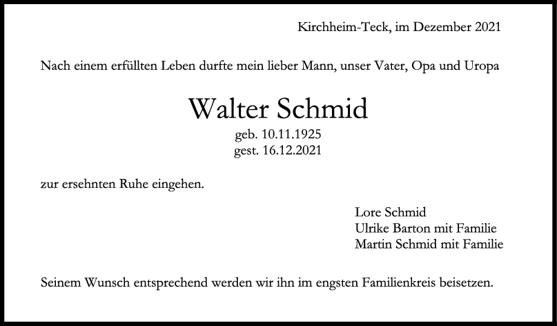 Trauer Walter Schmid <br><p style=