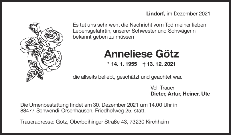 Trauer Annelise Götz <br><p style=