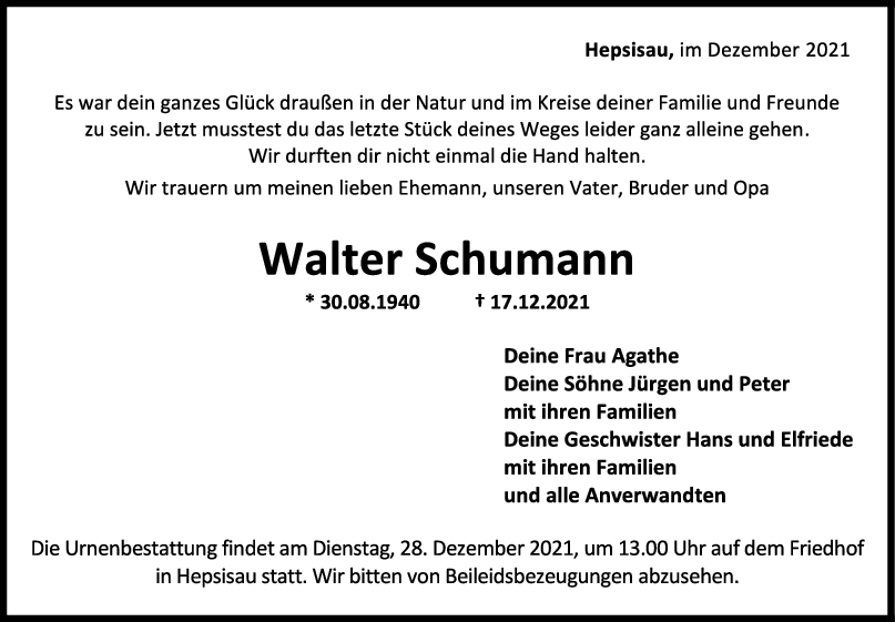 Trauer Walter Schumann <br><p style=
