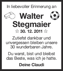 Nachruf Walter Stegmaier 30/12/2021