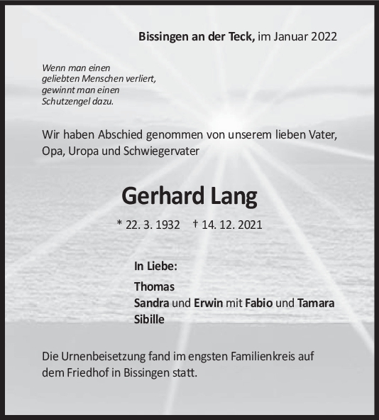 Trauer Gerhard Lang <br><p style=