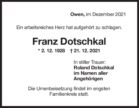Trauer Franz Dotschkal <br><p style=