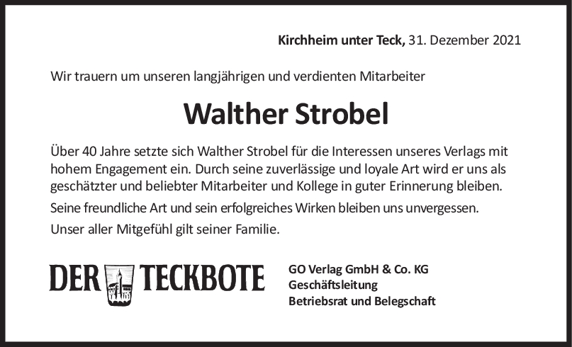 Nachruf Walther Strobel <br><p style=