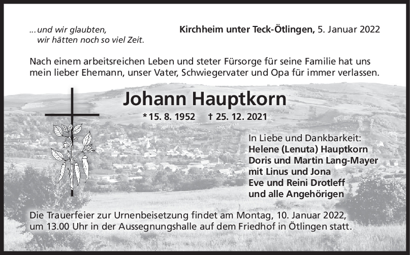 Trauer Johann Hauptkorn <br><p style=