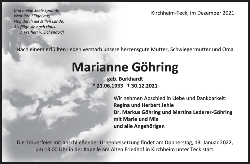 Trauer Marianne Göhring <br><p style=