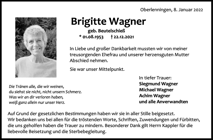 Trauer Brigitte Wagner <br><p style=