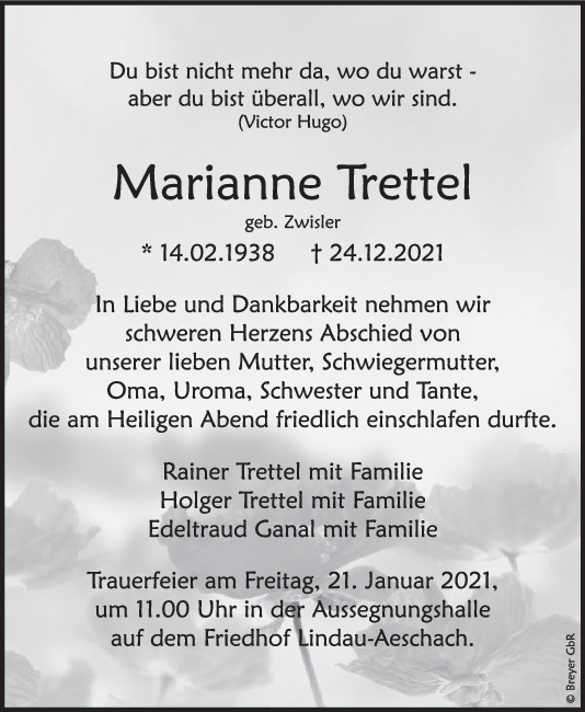 Trauer Marianne Trettel <br><p style=