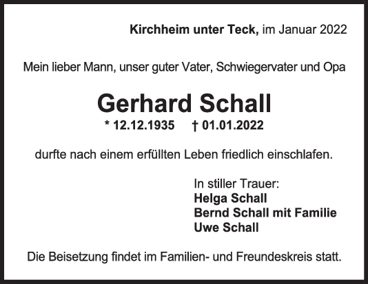 Trauer Gerhard Schall <br><p style=
