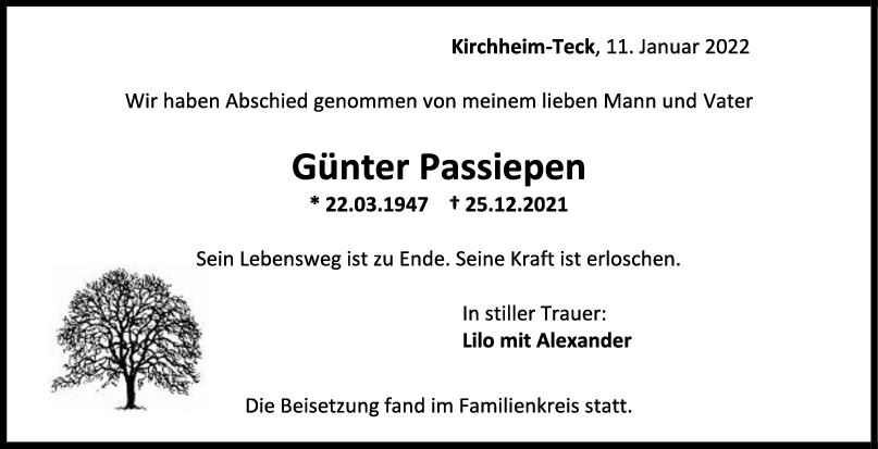 Trauer Günter Passiepen <br><p style=