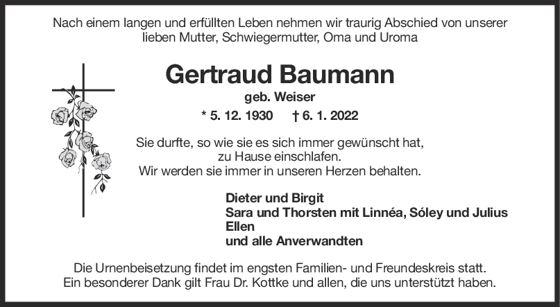 Trauer Gertraud Baumann <br><p style=