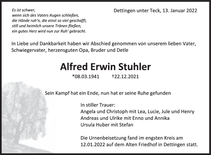 Trauer Alfred Erwin Stuhler <br><p style=