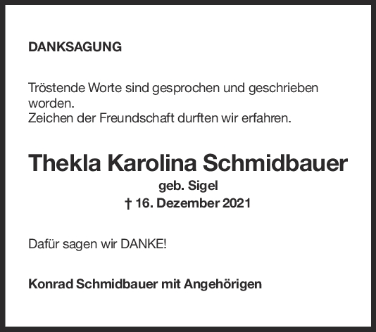 Danksagung Thekla Karolina Schmidbauer <br><p style=