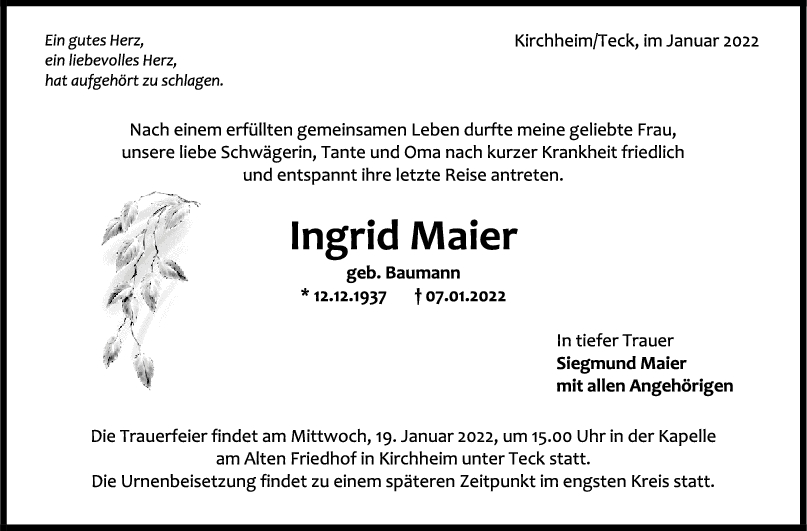 Trauer Ingrid Maier <br><p style=