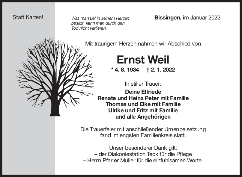 Trauer Ernst Weil <br><p style=