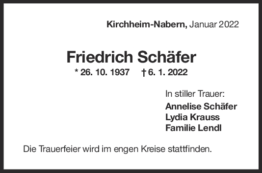 Trauer Friedrich Schäfer <br><p style=