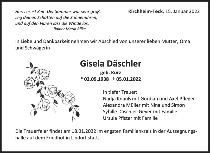 Trauer Gisela Däschler <br><p style=