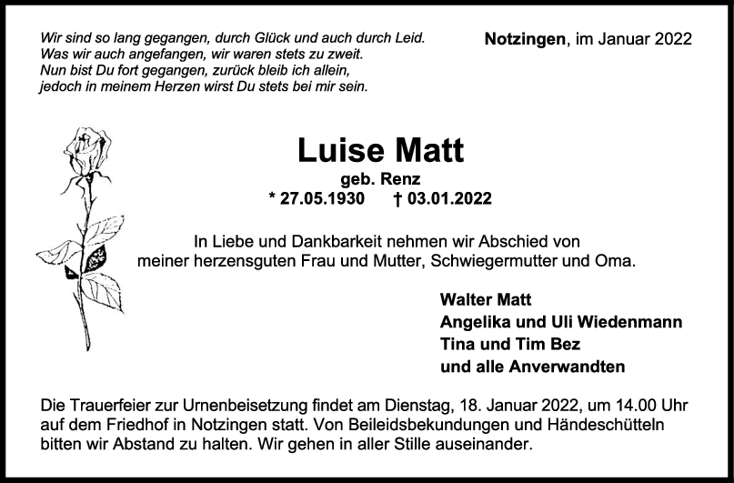 Trauer Luise Matt <br><p style=